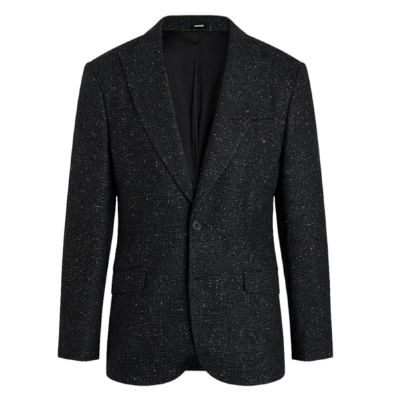 Express Mens Extra Slim Plaid Wool Blend Suit Jacket Size 38S Black Print - Picture 1 of 7